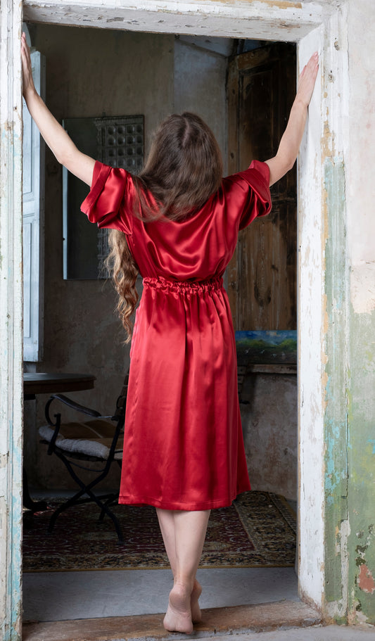 Natural Silk Robe - Passion - close-up detail view