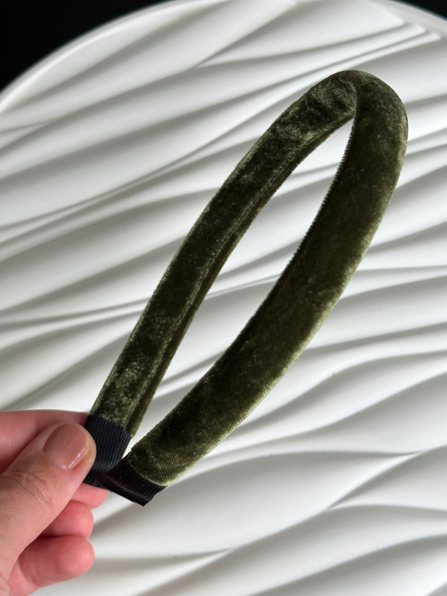 Hair Headband - Moss Green, Velvet - ANNA LACE handmade silk product