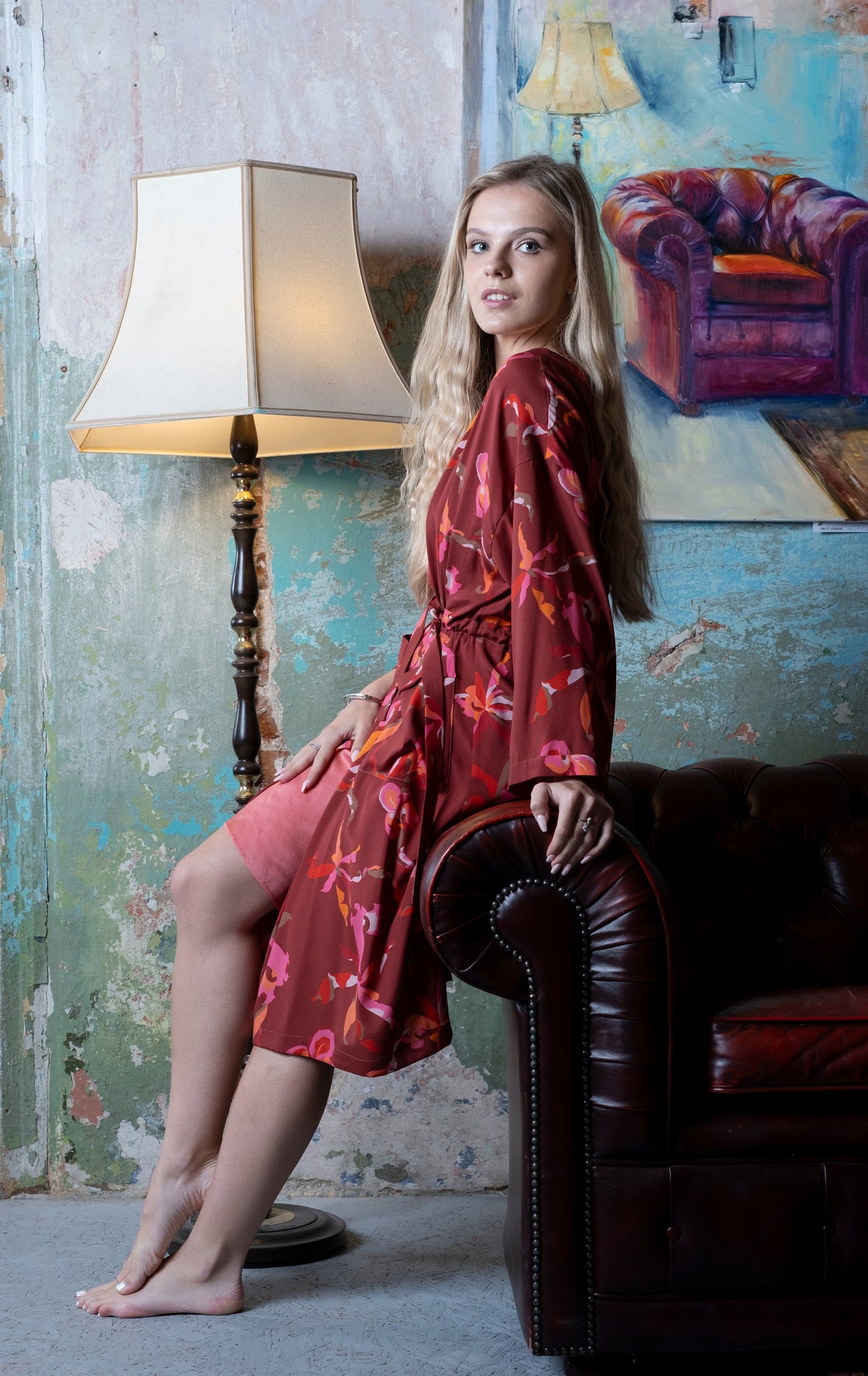 Natural Silk Robe - Irises - ANNA LACE handmade silk product