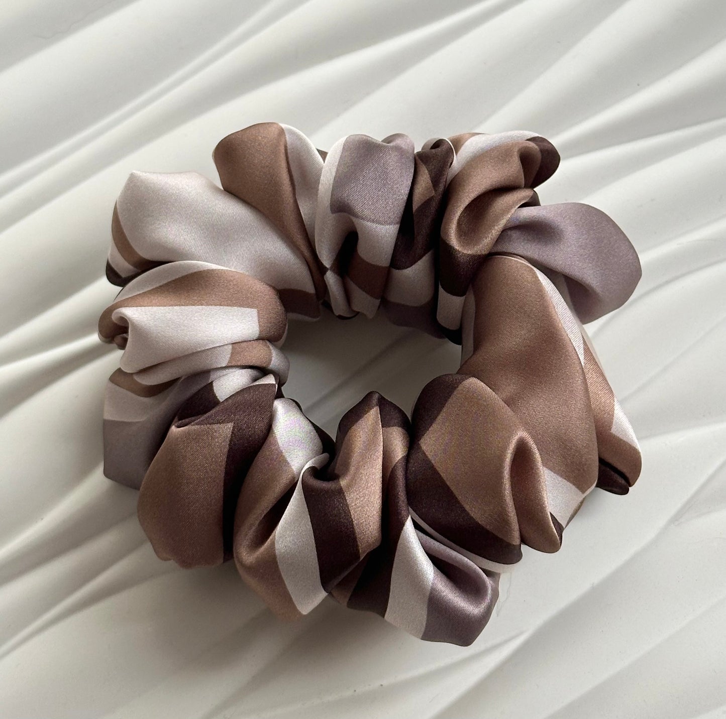 Maxi Silk Scrunchie - Taupe Check