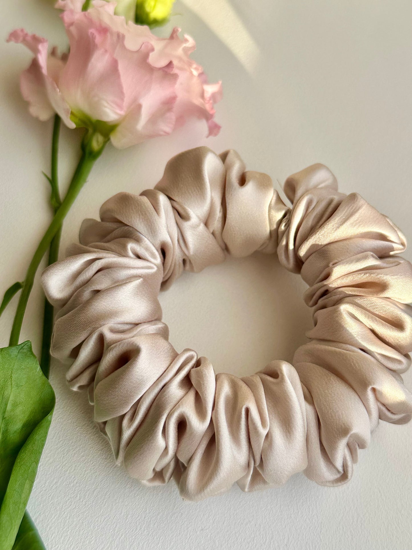 Taupe mulberry silk hair scrunchie