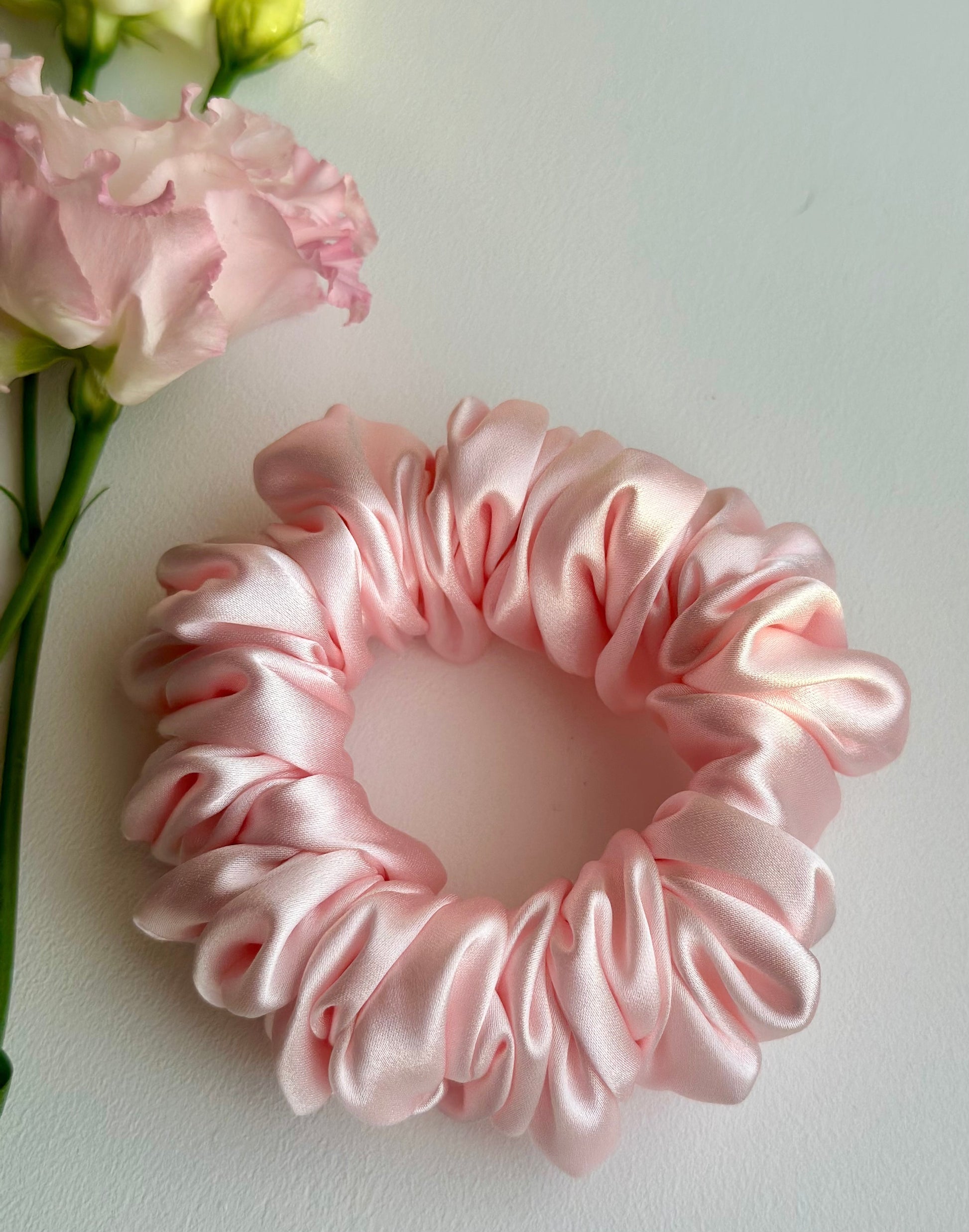 Light pink mulberry silk hair scrunchie