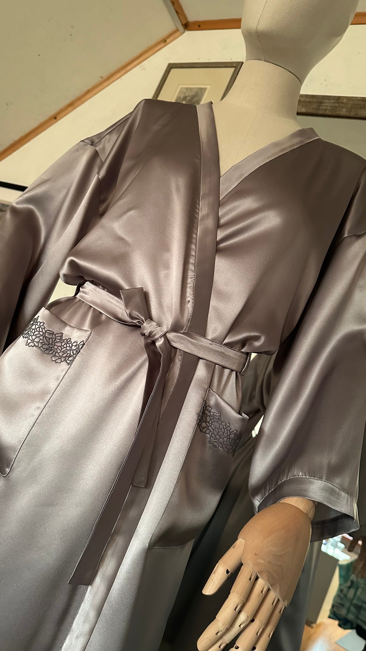 Natural Silk Robe - Silver - styling view 4