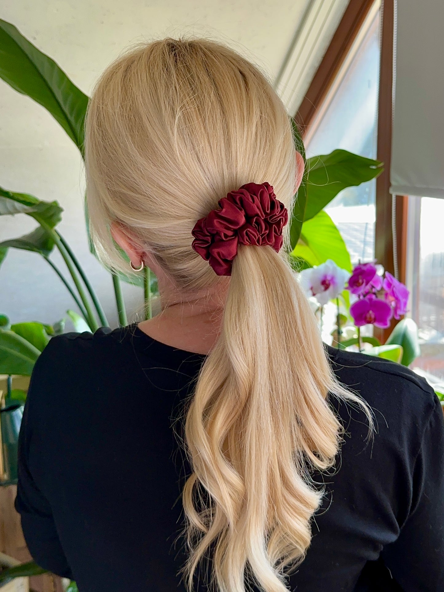 Bordo šilkinė plaukų gumytė iš Mulberry šilko