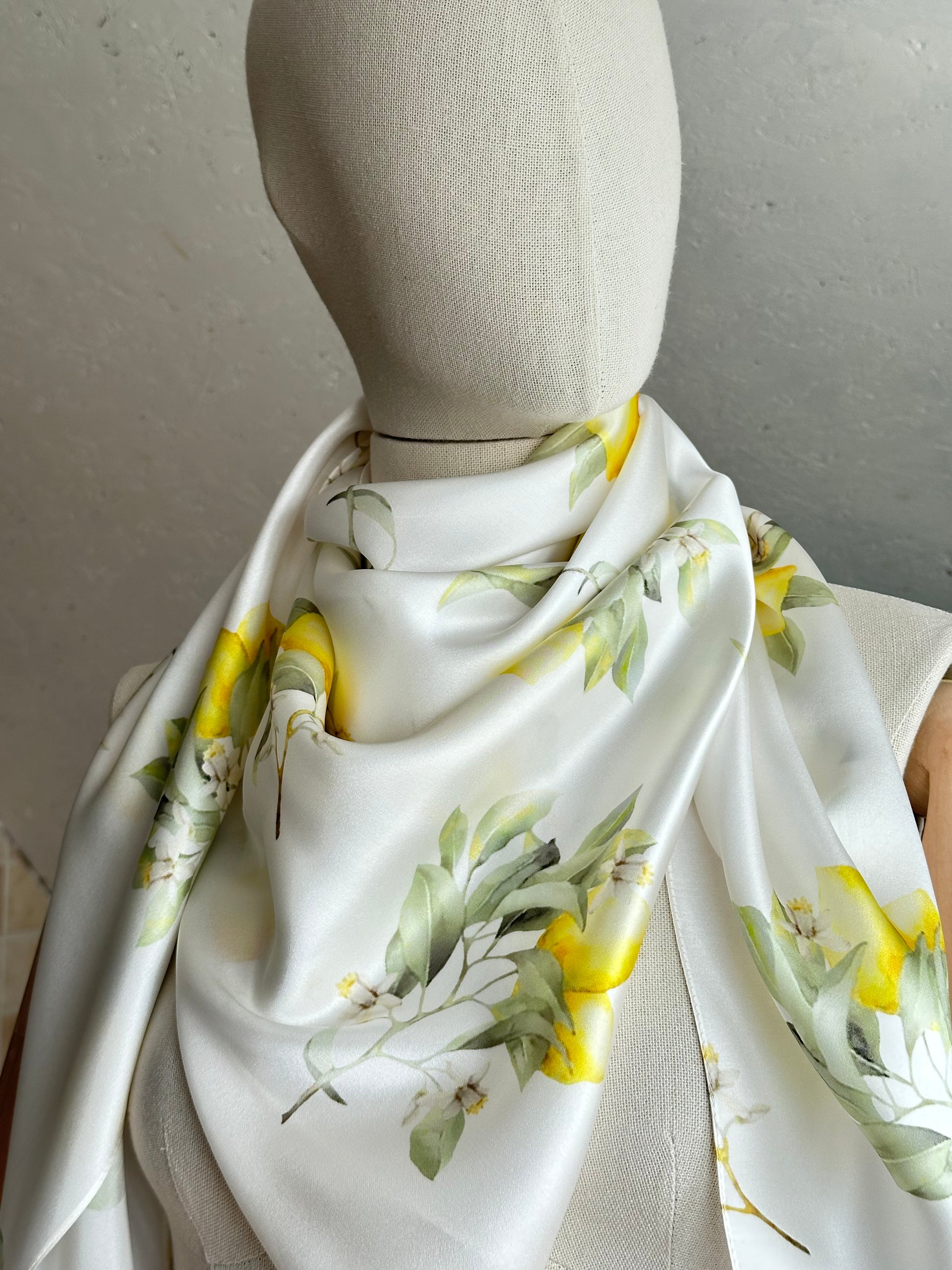 Natural Silk Scarf - Lemon - 100% Mulberry Silk