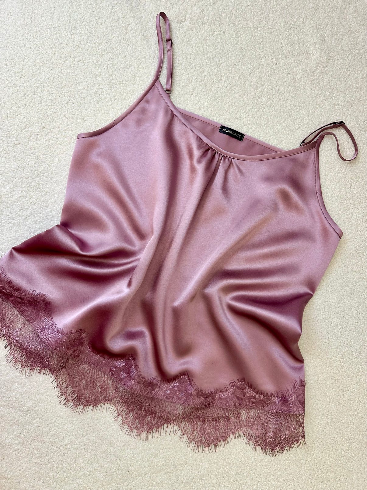 Mulberry Silk Pajamas Lilac Lace camisole with lace hem
